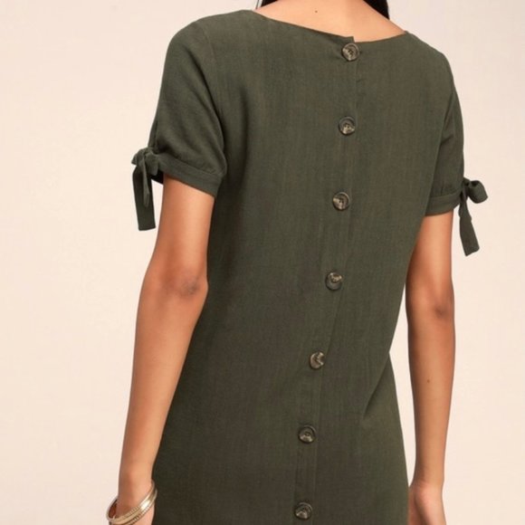 LULUS Maeve Olive Green Button Back Shift Mini Dress - Picture 2 of 6